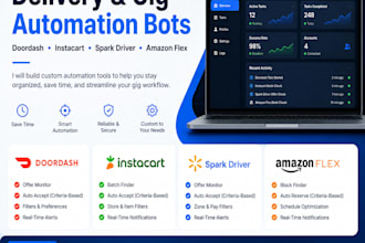 develop doordash bot, instacart bot, spark driver bot, amazon flex bot