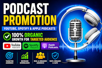 do youtube podcast promo, spotify and apple podcasts with organic promotion