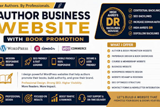 design an author business website with book promotion and high ahrefs DR
