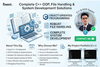 develop cpp oop projects with file handling and system design