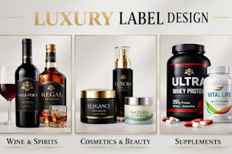 design luxury wine, cosmetic, and supplements product labels
