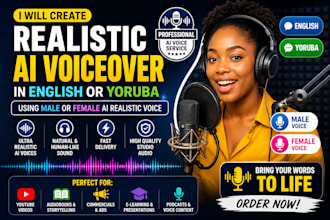 create english or yoruba voiceover using male or female ai realistic voice