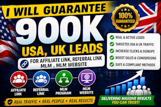 guarantee 900k USA, UK leads for affiliate link, referral link mlm ,mlm website