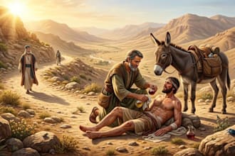 illustrate children comic biblical story, bible themed christian story for print