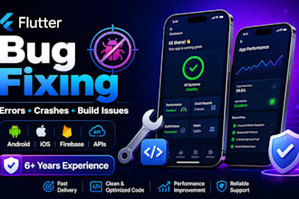 fix flutter app bugs, build errors, crashes, firebase and API issues