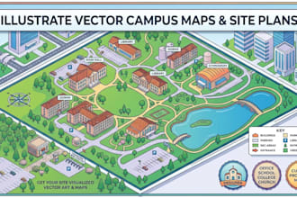 illustrate vector campus map, site plan, property map for office school, college