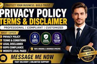 create gdpr privacy policy terms and legal disclaimer pages