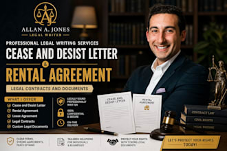 draft cease and desist letter, rental agreement, legal contracts and documents
