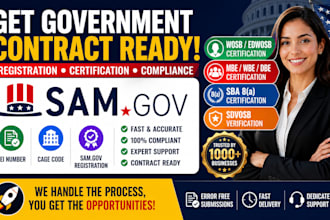 handle sam gov registration, wosb, mbe, 8a sba certification