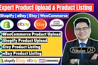 upload product on shopify, ebay, etsy, woocommerce product listing