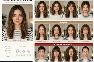 create a realistic ai hairstyle analysis card with hairstyle previews