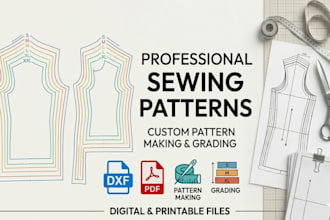 create custom sewing patterns with grading, dxf, pdf and pattern making