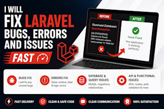 fix laravel errors, bugs and issues in your website or project