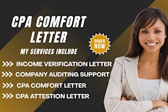 provide US CPA letter, CPA comfort letter and income verification letter
