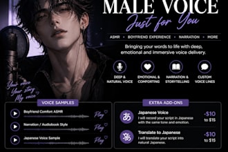 be your your deep voice for personal or emotional or asmr voice lines