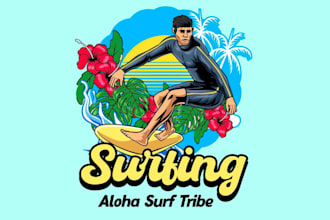 design modern aloha tiki surfing ber mascot logo design service