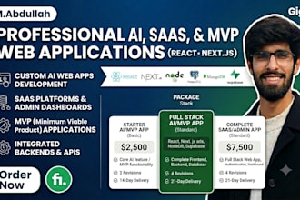 develop ai web apps, saas web applications and mvp apps with react next js
