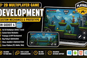develop 2d multiplayer game, custom game mechanic and prototype in godot game 4