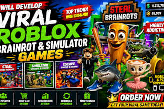develop roblox full game, viral italian brainrots roblox game or simulator game