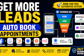 set up facebook ads, manychat, hubspot, calendly and zapier automation