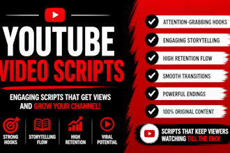 write engaging youtube video scripts for cash cow, faceless, and viral videos
