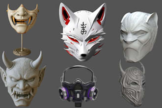 3d sculpt custom 3d helmet 3d mask oni japanese mask 3d cosplay futuristic mask