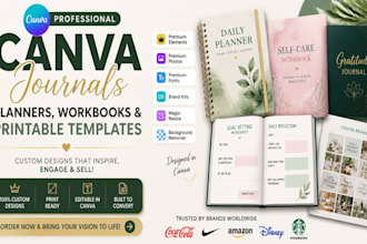 design custom canva journals, planners, workbooks and printable templates