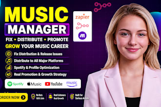 music manager, fix issue and distribute, and marketer to promote music career