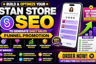 build and optimize your stan store seo to generate daily sales funnel promotion