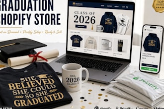 design graduation print on demand shopify store with printify website setup