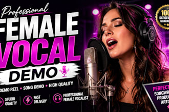 record a professional female vocalist demo, vocal demo reel, or song demo