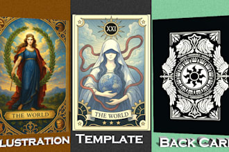design tarot, oracle cards, deck, box, guidebook and realistic illustration