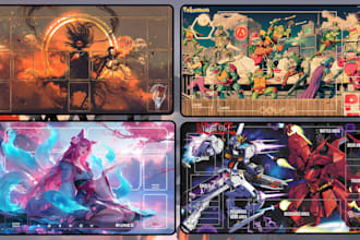 design custom mtg playmat, tcg, yugioh, pokemon, card game, anime fantasy mat