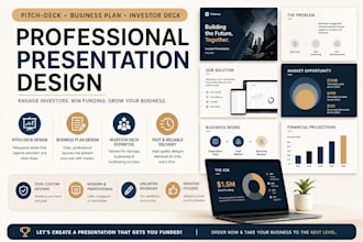 pitch deck design, business plan design, investor deck, presentation design
