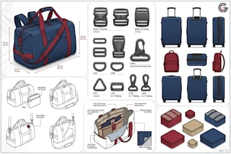 create wallet purse clutch handbag tech pack with technical drawings