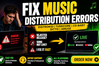 fix issue and distribute music using distrokid, ditto, tunecore, cd baby, amuse