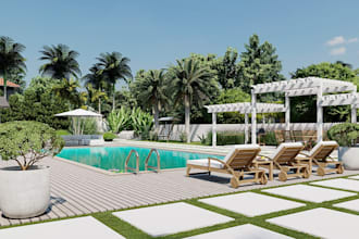 do 3d backyard landscape design garden pool patio pergola 3d landscape rendering