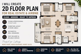 create clean 2d floor plan for real estate and airbnb listing