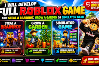 develop full roblox game like steal a brainrot, grow a garden or simulator game