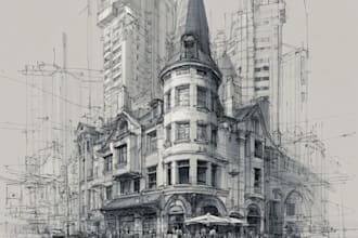 draw architecture and city landscape for commercial using
