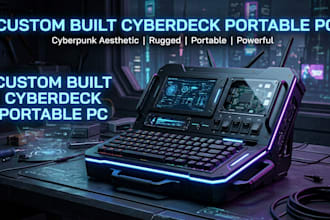 custom built cyberdeck portable PC with cyberpunk aesthetic design