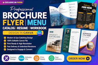 design professional brochure,  flyer, menu, catalog, resume or workbook in canva