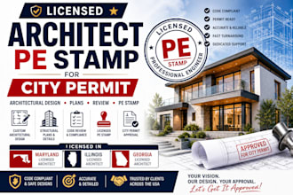 licensed architect pe stamp in maryland, illinois, georgia for city permit