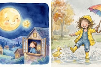 illustrate whimsical watercolor children book illustrations