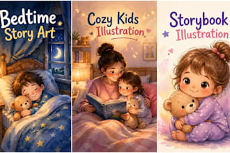 draw cozy watercolor bedtime storybook illustration for kids