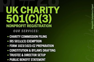 do UK charity registration, nonprofit setup, and irs 501c3 in 24 hours