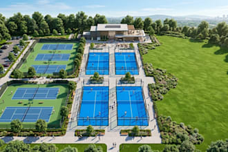 design 3d sports complex, padel, tennis, pickleball and baseball facilities