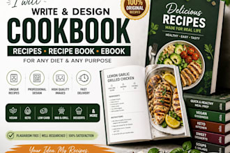 write and design cookbook recipes, recipe book, and ebook
