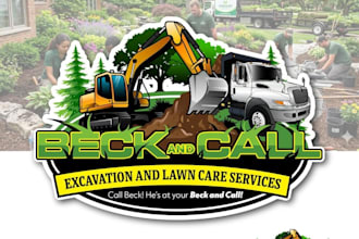create custom excavation, heavy equipment, construction and lawn care logo