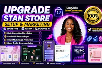 upgrade stan store marketing, stan store setup, payhip promotion, beacons ai